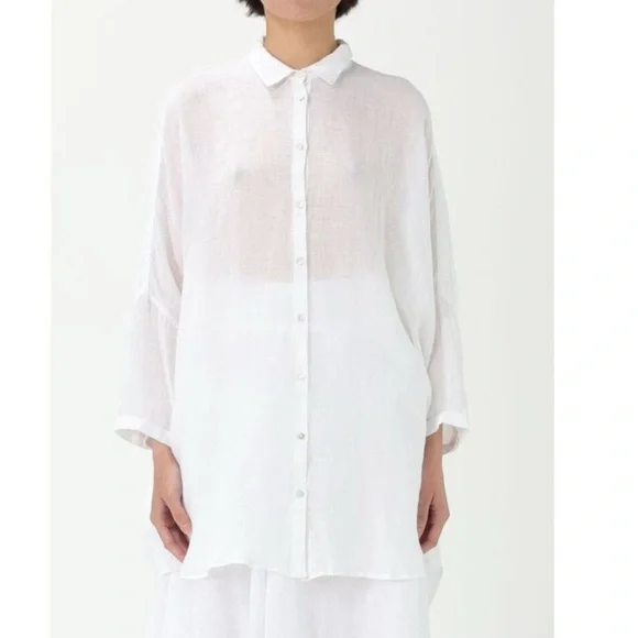 120% LINO Oversized Long 3/4 Sleeve Linen Button Down Lagenlook Top M - Picture 3 of 11